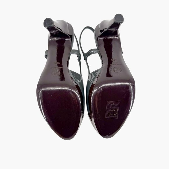 Chanel Gray Burgundy Patent Cap Toe Slingback Platform Pumps Size 37.5 US 6.5–7 - Picture 3 of 15